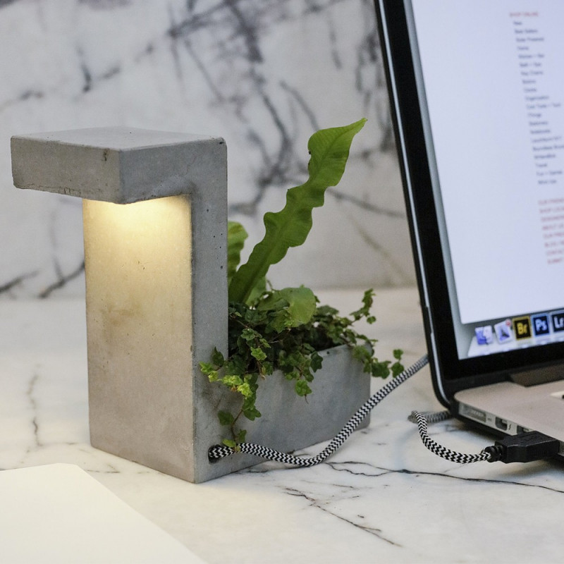 Lampe béton de bureau avec jardinière