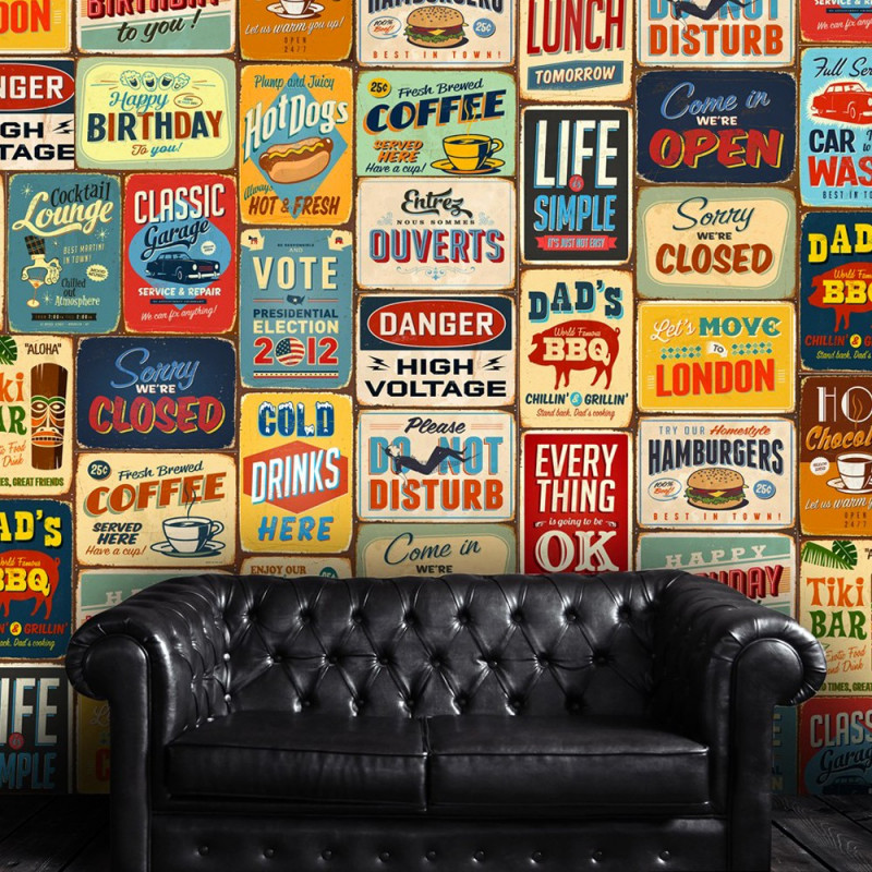 Mur de stickers effet plaque métal vintage