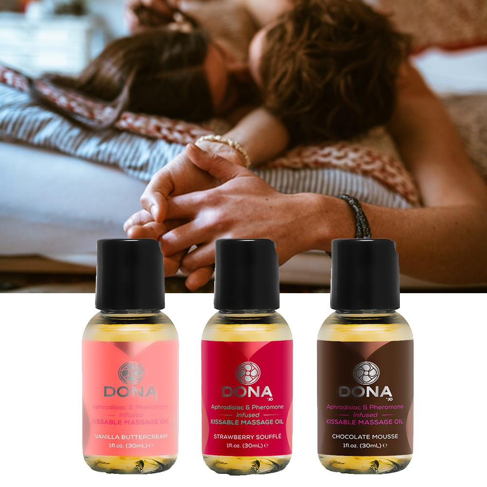 Coffret 3 huiles de massage aphrodisiaques et phéromones