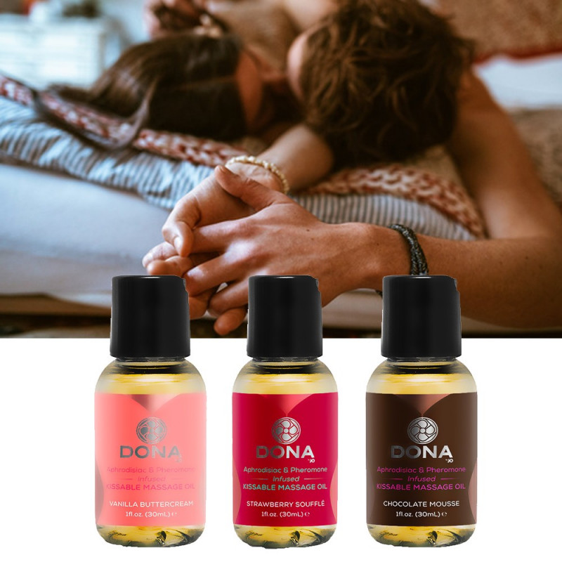 Coffret 3 huiles de massage aphrodisiaques et phéromones
