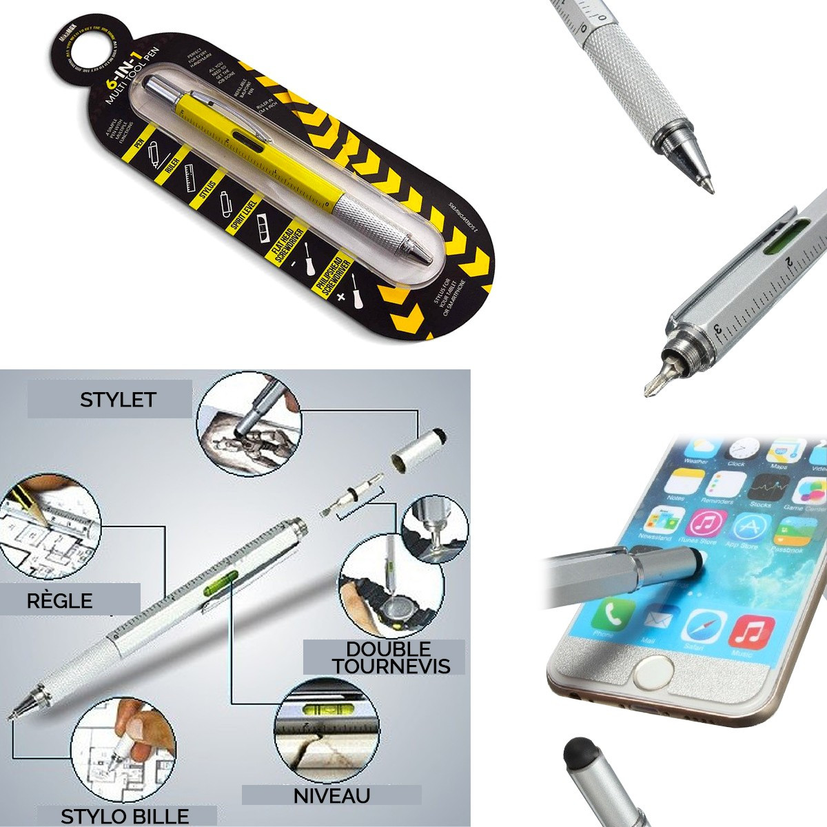 Stylo tournevis avec règle, jauge de niveau, stylo à bille et recharges de  stylo, stylo cadeaux pour hommes, Gadget Cool 6 en 1 - AliExpress