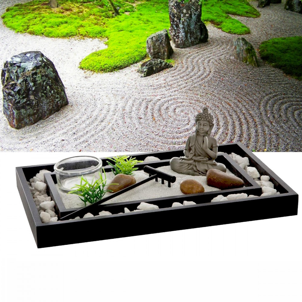 Jardin zen japonais pour bureau – 22,9 x 17,8 cm – Mini jardin zen avec  sable
