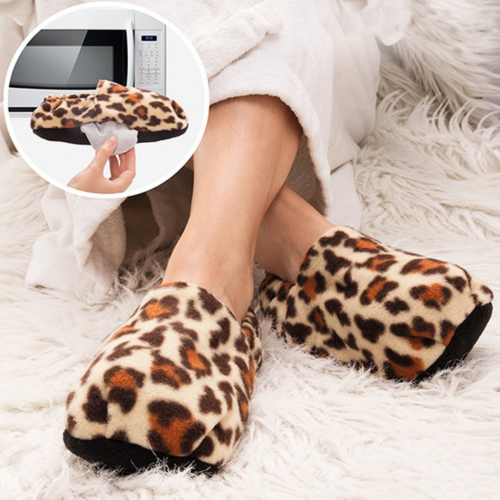 Confort : Chaussons chauffant bouillotte léopard