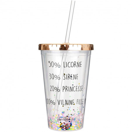 Verre à paillettes avec paille 100% vilaine fille