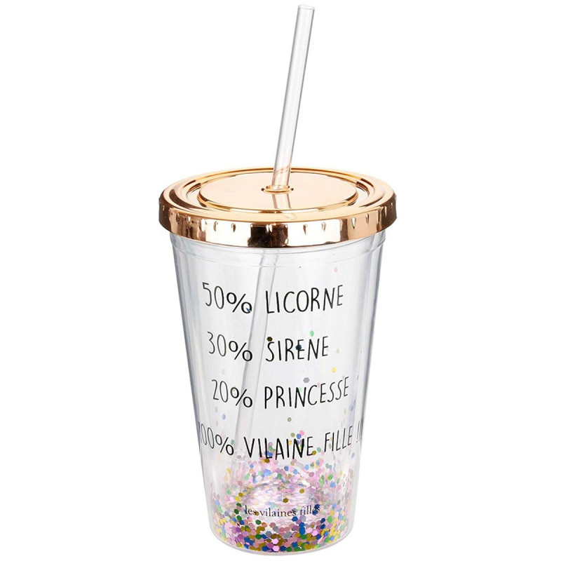 Verre à paillettes avec paille 100% vilaine fille