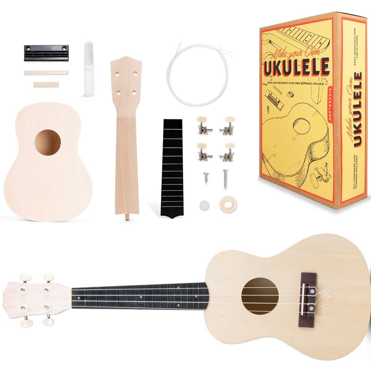 Kit Ukulélé à Monter Soi-même – 21 Pouces, 4 Cordes, En Bois De Tilleul, Idéal Pour Débutants Et Bricoleurs