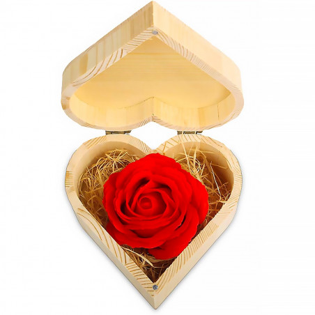 Coffret bois coeur rose savon