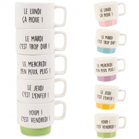 Coffret 5 tasses à café semaine avec support