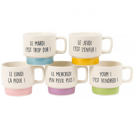 Coffret 5 tasses à café semaine avec support