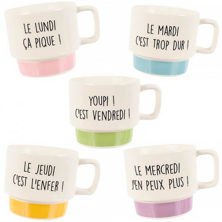 Coffret 5 tasses à café semaine avec support