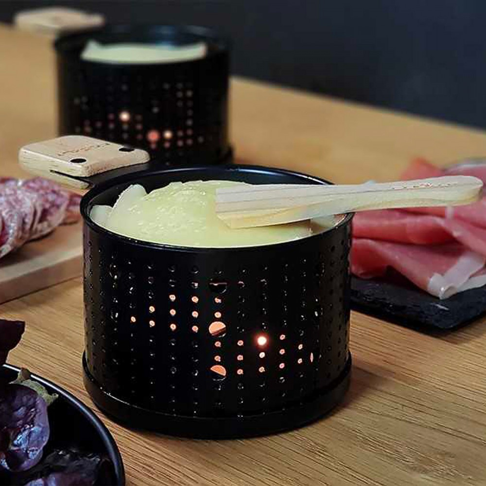 Raclette à La Bougie Linxor – Pour 1 Personne – Métal Fer, Poêlon + Spatule + Bougies Incluses – Prêt à Fondre !