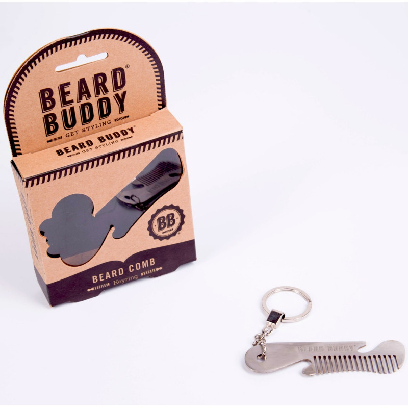 Porte-clés peigne à barbe et décapsuleur