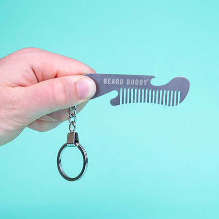 Porte-clés peigne à barbe et décapsuleur