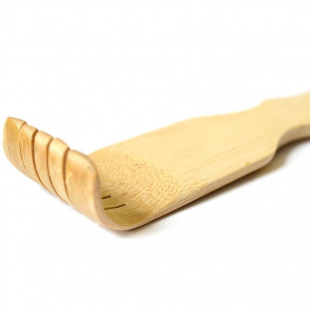 Gratte-dos en bambou avec roulettes de massage