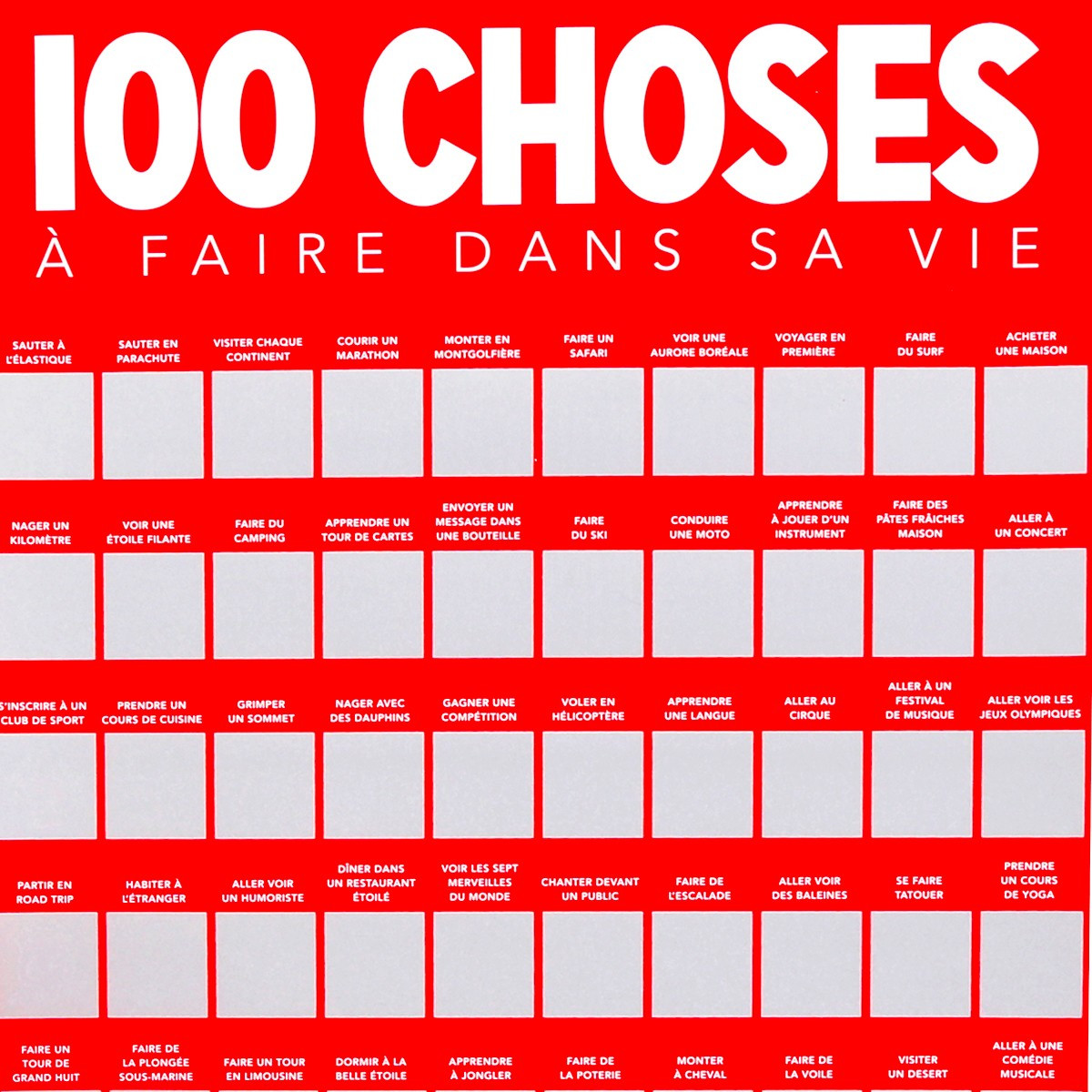 Poster à Gratter 100 Choses à Faire - 100 Liste de Seaux à Gratter -  Affiche 100 Choses
