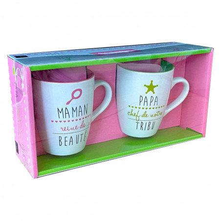 Coffret mugs Papa chef de tribu et Maman reine de beauté