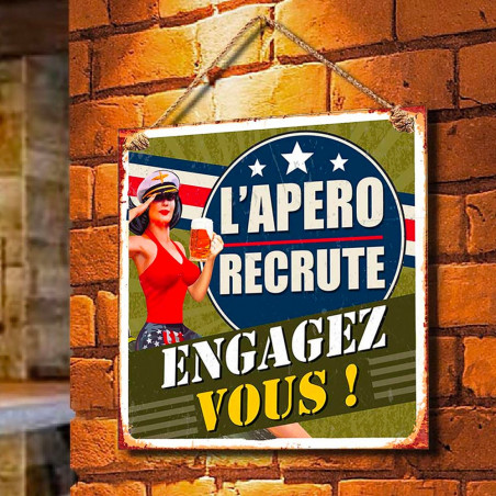 Plaque métal l'apéro recrute...