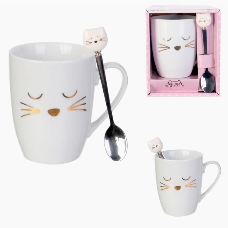 Coffret mug et cuillère chat