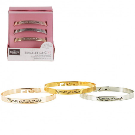 Coffret 3 bracelets jonc message Maman