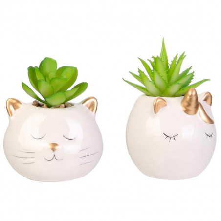 Chat et licorne plantes artificielles
