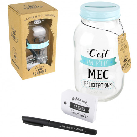 Bocal à messages tirelire naissance garçon