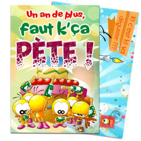 Carte anniversaire lance confettis "faut k'ça pète"