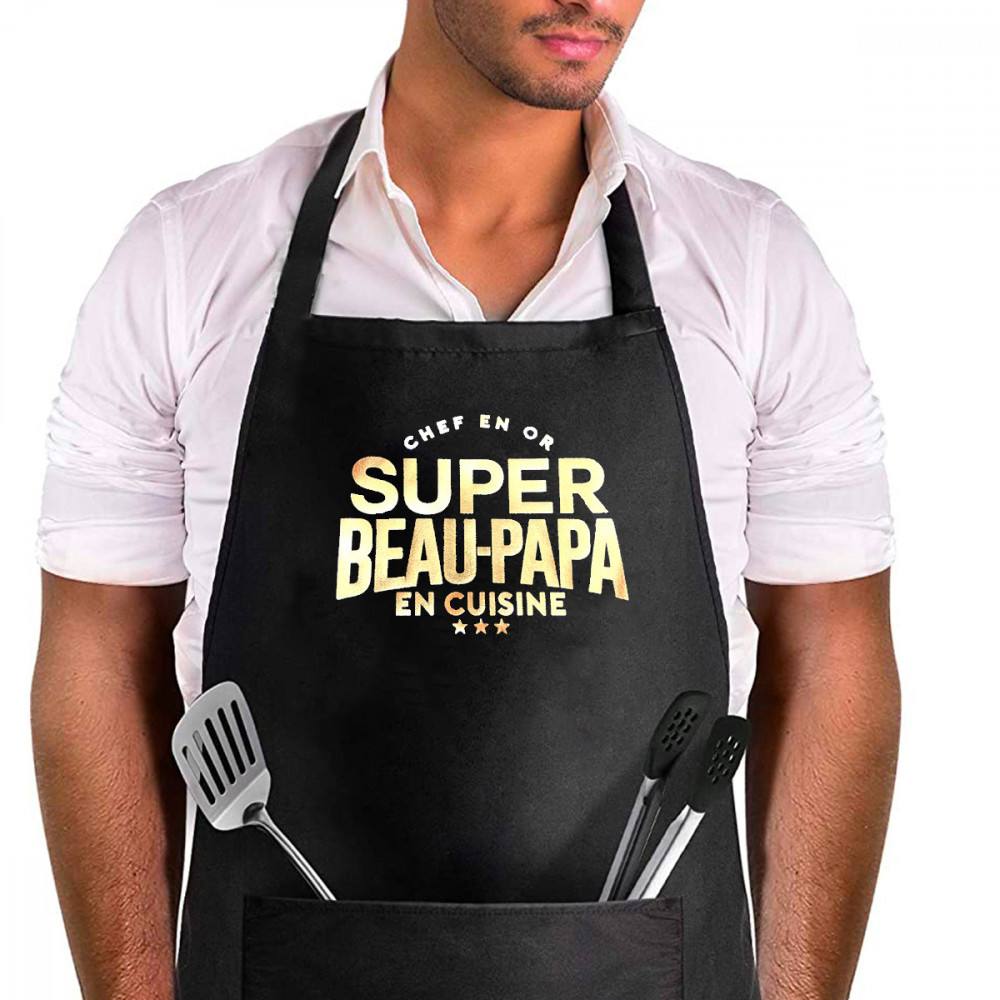 Tablier Super Beau-Papa en cuisine