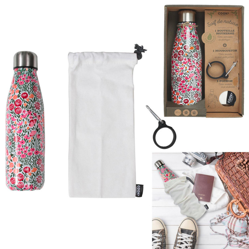Coffret bouteille isotherme fleurie