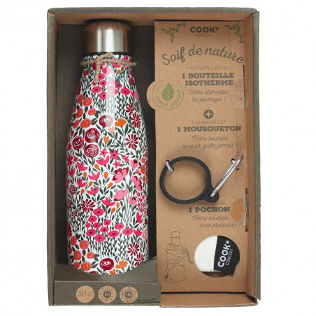 Coffret bouteille isotherme fleurie
