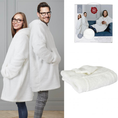 Sweat Plaid géant à capuche Blanc