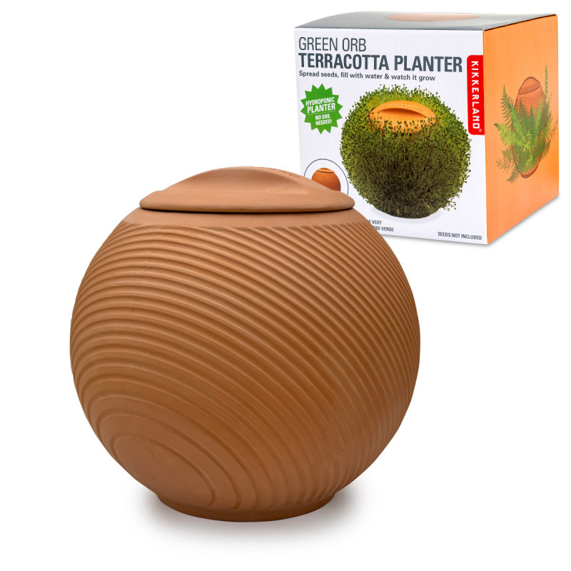 Jardinière en terre cuite sphère verte à faire pousser