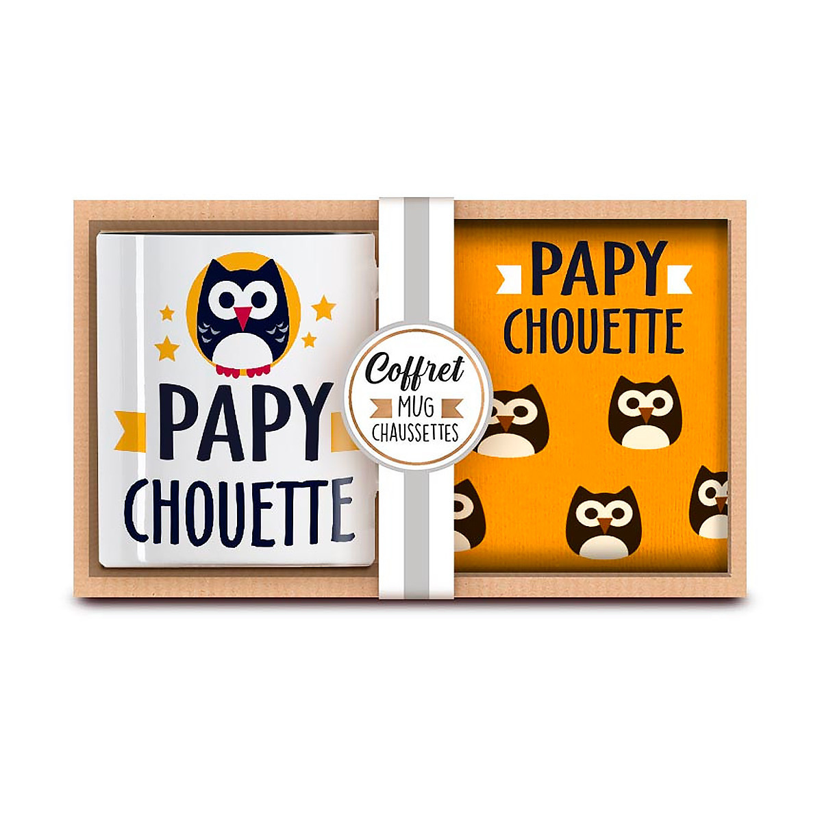 Cadeau pour grand-père : Coffret mug chaussettes Papy chouette - 9