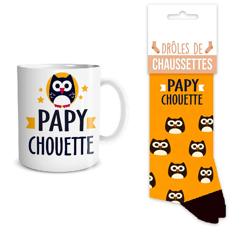 Coffret cadeau mug et chaussettes Papy Chouette - Cadeau Grand-Père