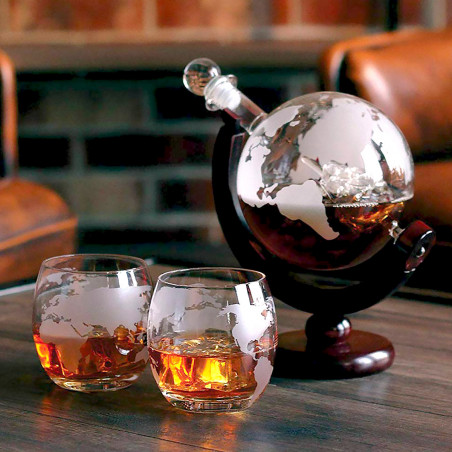 Carafe décanteur globe et ses 2 verres