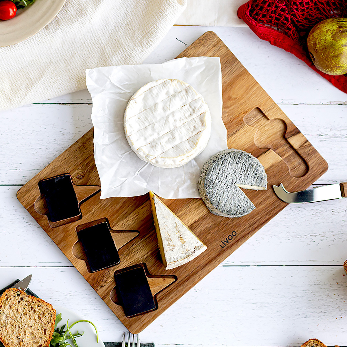 Jeu de couteaux pour le fromage avec plateau en verre - Cuisine