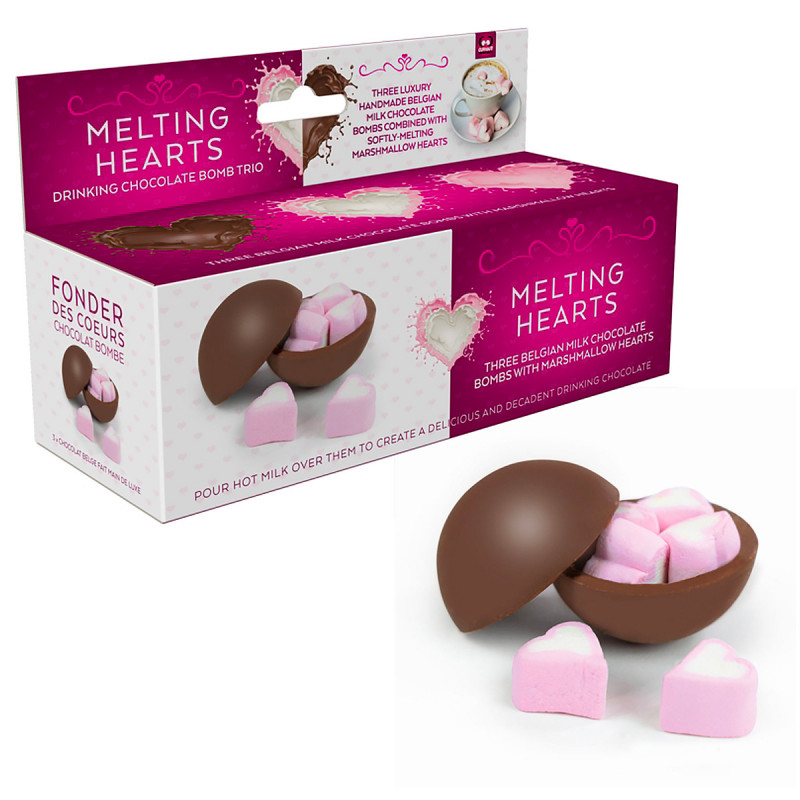 Coffret 3 bombes chocolat chaud coeurs guimauve