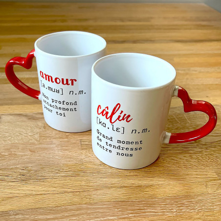 Coffret duo mugs amour anse coeur