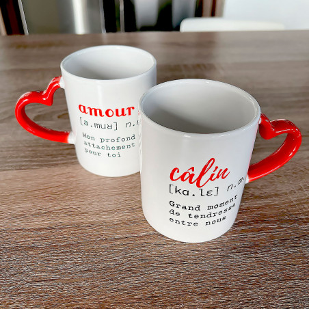 Coffret duo mugs amour anse coeur
