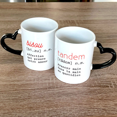 Coffret duo mugs tandem anse coeur