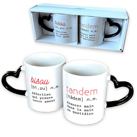 Coffret duo mugs tandem anse coeur