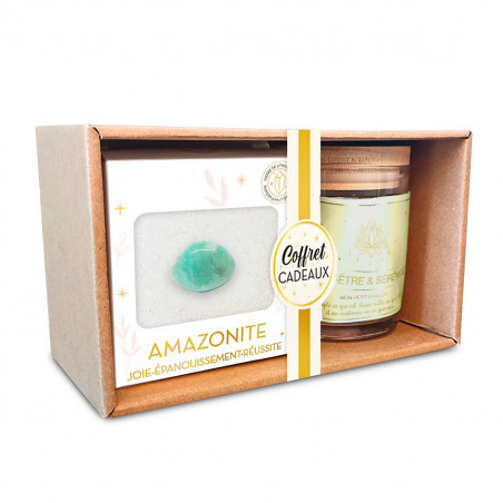 Coffret bougie et pierre précieuse amazonite