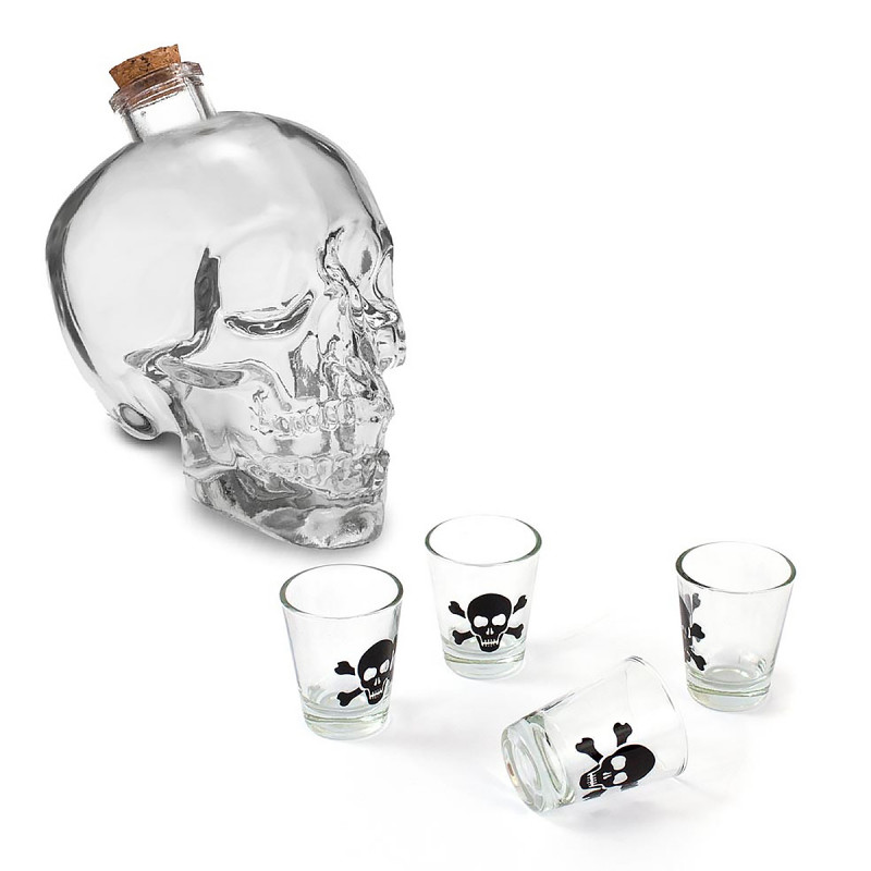 Coffret tête de mort bouteille et shooters