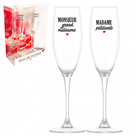 Coffret duo flûtes à champagne Madame Monsieur