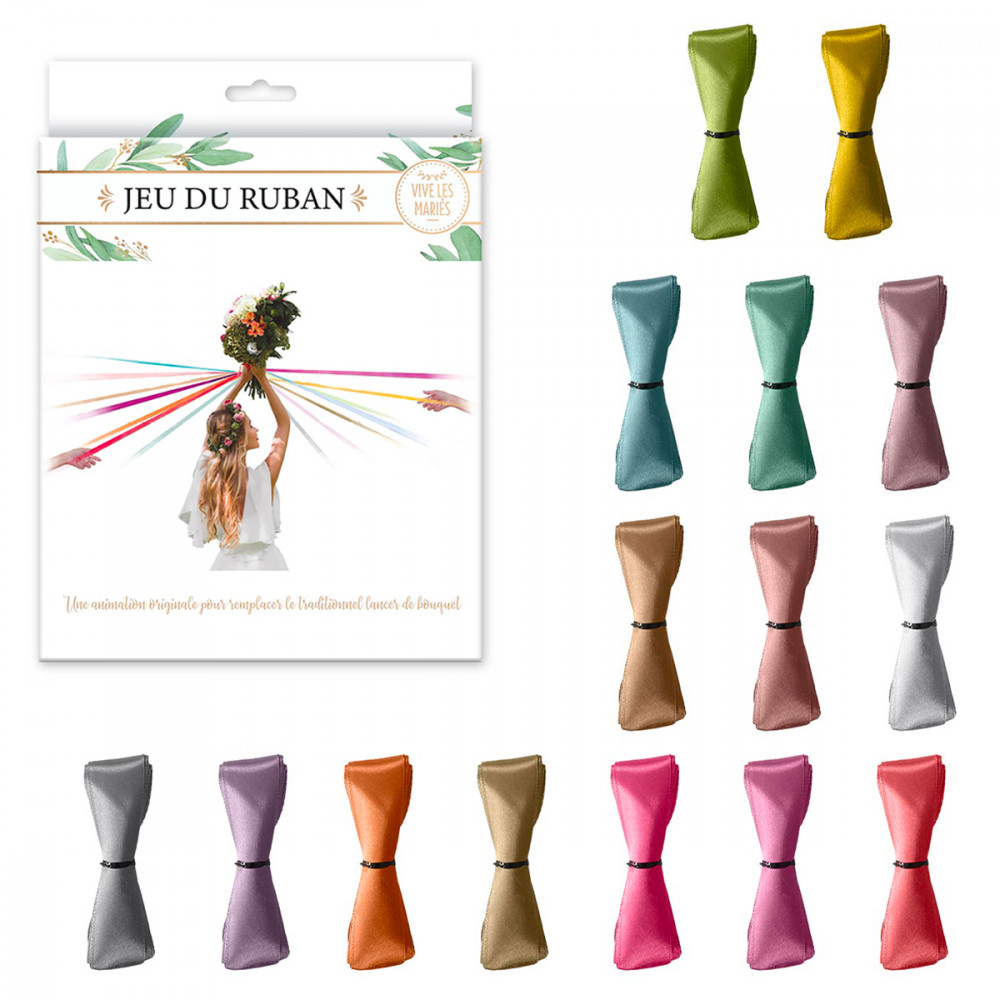 Kit Ruban Pour Bouquet De Mariée - 18 Rubans Satin + Anneau Bois + Ciseaux - Jeu De Ruban élégant