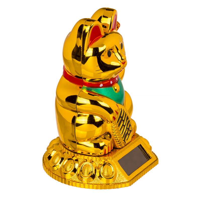 Maneki-neko solaire en plastique avec patte mobile, disponible en blanc ou doré - Mycrazystuff