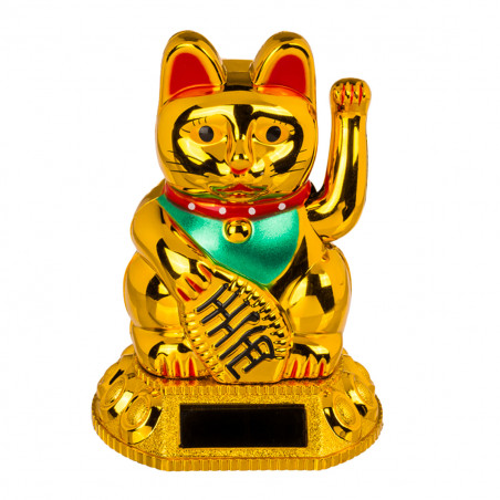 Maneki-neko solaire en plastique avec patte mobile, disponible en blanc ou doré - Mycrazystuff
