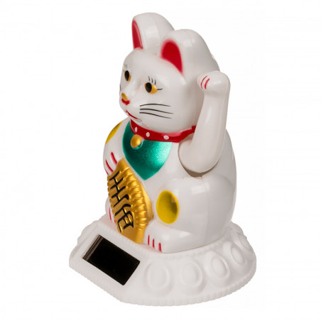 Maneki-neko solaire en plastique avec patte mobile, disponible en blanc ou doré - Mycrazystuff