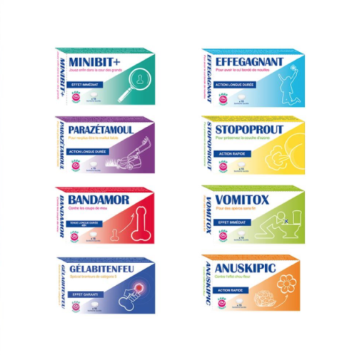 Pharmacie Humoristique des Bobos du Quotidien – Coffret de 8 Faux Médicaments