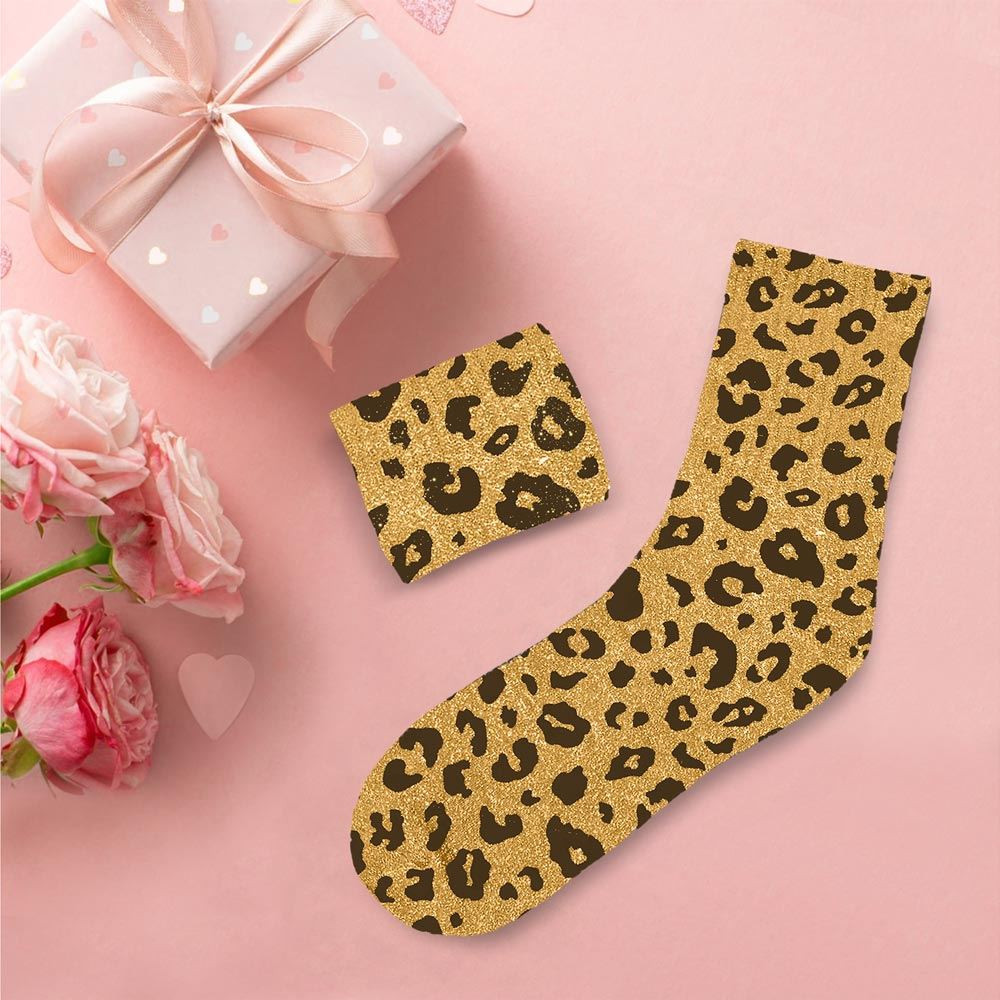 Chaussettes courtes paillettes jaune léopard