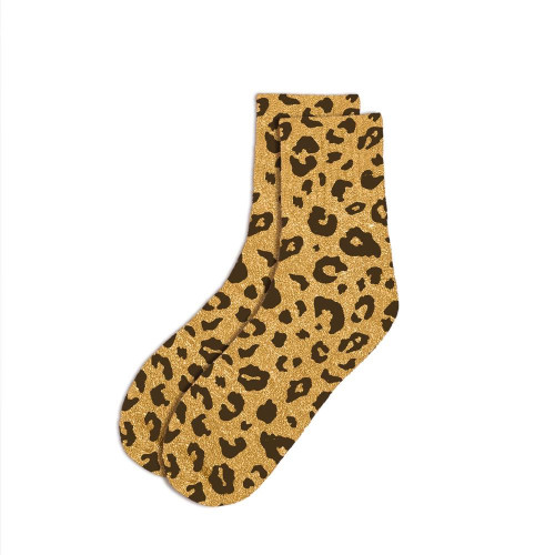 Chaussettes courtes paillettes jaune léopard